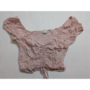 Sky And Sparrow Pink Floral Ruched Tie Top Milkmaid vibes Size Medium